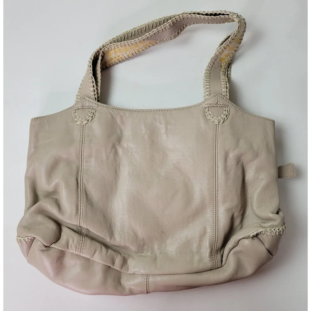 Chi‎ Snake Collage Satchel Bag Taupe Leather Patent Whipstitch Shoulder Bag